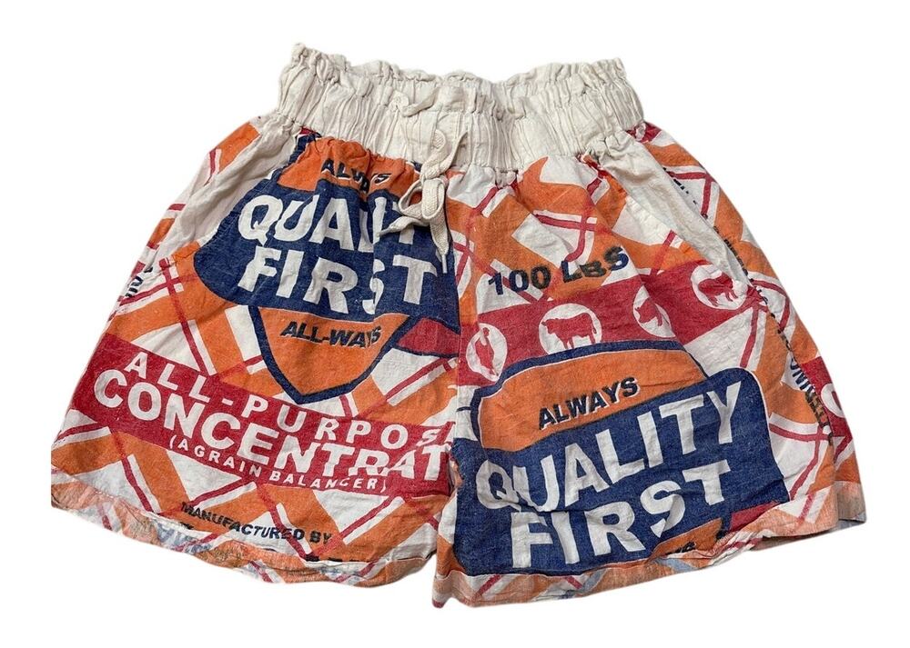 Vintage Sack Feed Sack Print Shorts Quality First Drawstring